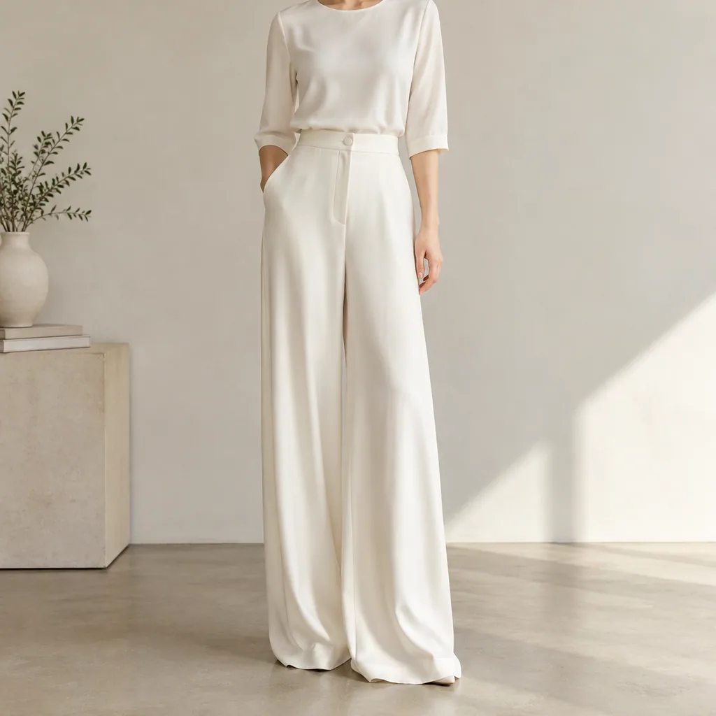 Lea Silk Wide-Leg Trousers - Image 5